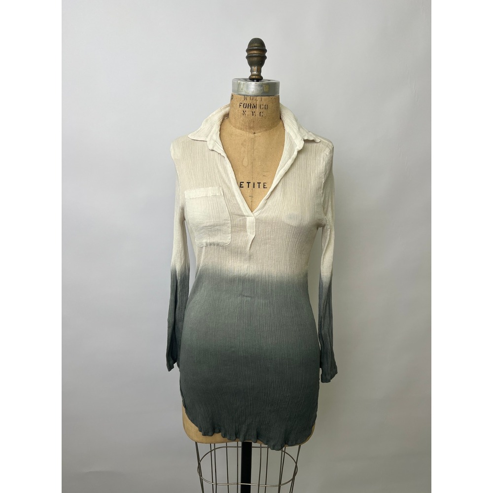 En Creme Womens Ombre Dip Dye Cotton Gauze Tunic Top Grey Cream Small ED12891VL
